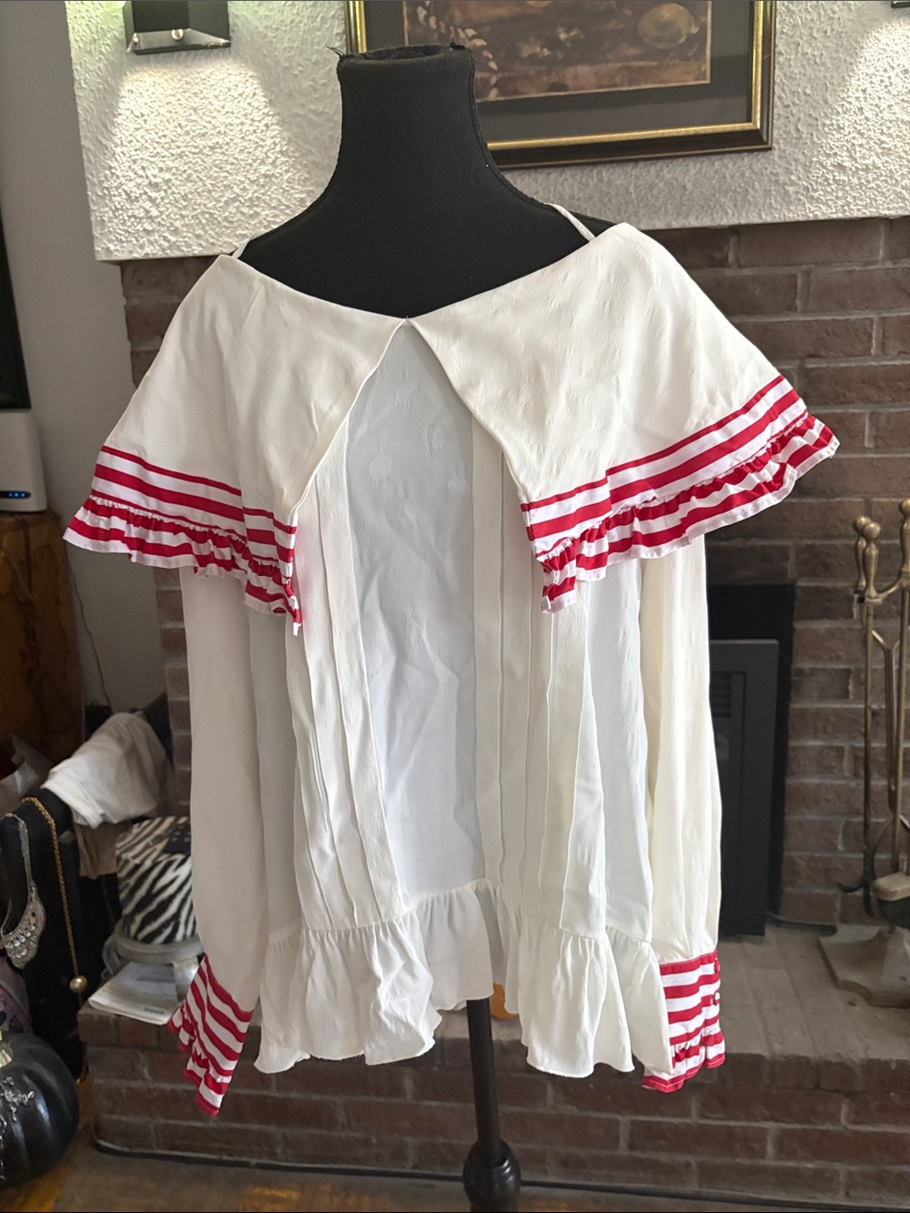 MSGM White Blouse with Red Stripe Trim
